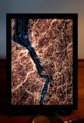 9x12x1" illuminated map of Cold Spring, NY