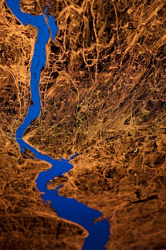 6x4-foot map of New York’s Hudson River Valley.