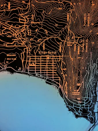 9x12x2" illuminated map of Lake Tahoe, CA, focusing on Kings Beach.