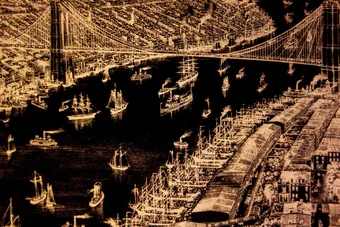 1883 illuminated map of Manhattan.